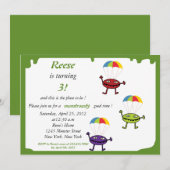 パラシュートドロップ – モンスターバースデー招待状 – 6 招待状 (正面/裏面)