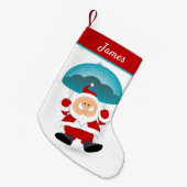 パラシュートモダンサンタクロパーソナライズされたース名 スモールクリスマスストッキング (正面 (吊り時))