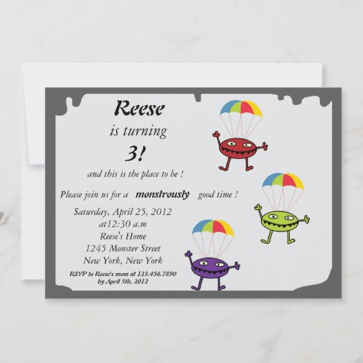 パラシュート落下 - モンスターの誕生日招待状-1 招待状 (正面)