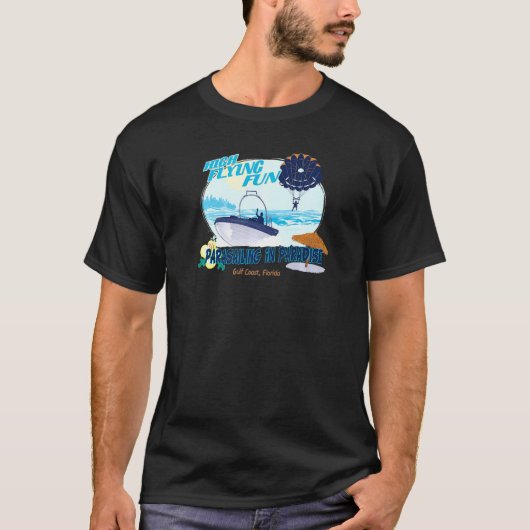 パラセーリング高飛んでいるおもしろい Tシャツ (正面)
