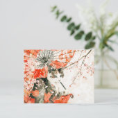 パラソルとさくらんぼの花が咲く芸者猫 ポストカード (スタンド正面)