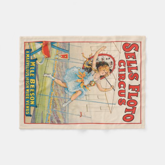 パラソルとタイトロープウォーカーサーカスポスター フリースブランケット (正面(横))