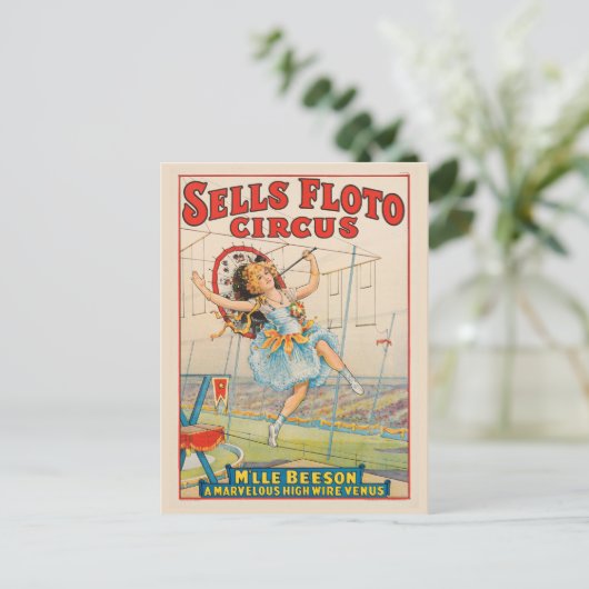 パラソルとタイトロープウォーカーサーカスポスター ポストカード (スタンド正面)