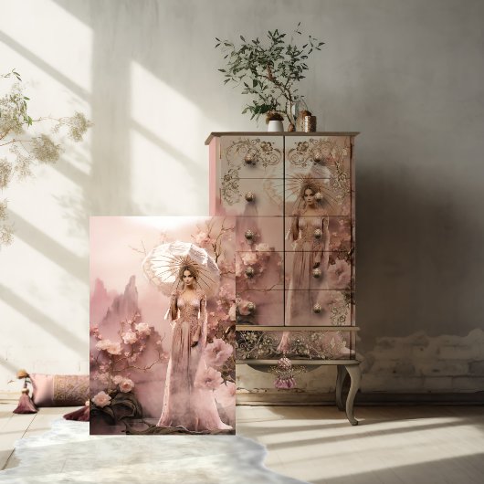 パラソルとフローラとピンクの女性 薄葉紙