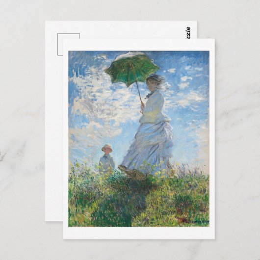 パラソルとマダム・モネとその息子を持つ女性 ポストカード (正面/裏面)