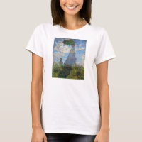 パラソルのTシャツを着たプロムナードの女性モネ