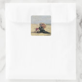 パラソルをビーチに置いた女性, 1880 スクエアシール (バッグ)