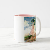 パラソルを向けたモネ離れ女 ツートーンマグカップ (正面右)