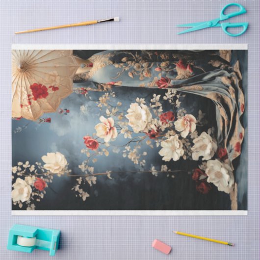 パラソルを持って立つチノワセリーレディポートレート 薄葉紙 (クラフト)