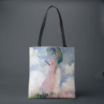パラソルを持つ女性， Claude Monet, 1886 トートバッグ<br><div class="desc">オスカー・クロード・モネ（1840年11月14日–1926年12月5日）フランスのは画家で、印象派の創始者であフランスのり、特に自然の前に起こった自分の認識の哲学の中で最も一貫性のある多産の開業医であ絵画る。「印象主義」という用語は、1874年にモネとその仲間がパリサロンの代替として開催した個展の最初に展示された彼のインプレッション絵画、ソレイルレバント（インプレッション、日の出）のタイトルに由来する。モネは田舎を記録するという野心を抱フランスのき、光の変化や季節の移り変わりを捉えるために絵画、同じシーンの手法を何度も採用した。1883年からジュヴェルニーに住み、家や財産を購入し、彼の知る作品の主題となるユリの池を含む広大な造園プロジェクトを始め最高のた。1899年絵画に睡蓮を始め、橋を中心とした縦向きの風景を最初に始め日本の、その後、20年間の生涯を通じて彼を描き続ける大規模な絵画シリーズを制作した。引用文：ウィキペディア</div>