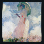 パラソルを持つ女性， Claude Monet, 1886 バンダナ<br><div class="desc">オスカー・クロード・モネ（1840年11月14日–1926年12月5日）フランスのは画家で、印象派の創始者であフランスのり、特に自然の前に起こった自分の認識の哲学の中で最も一貫性のある多産の開業医であ絵画る。「印象主義」という用語は、1874年にモネとその仲間がパリサロンの代替として開催した個展の最初に展示された彼のインプレッション絵画、ソレイルレバント（インプレッション、日の出）のタイトルに由来する。モネは田舎を記録するという野心を抱フランスのき、光の変化や季節の移り変わりを捉えるために絵画、同じシーンの手法を何度も採用した。1883年からジュヴェルニーに住み、家や財産を購入し、彼の知る作品の主題となるユリの池を含む広大な造園プロジェクトを始め最高のた。1899年絵画に睡蓮を始め、橋を中心とした縦向きの風景を最初に始め日本の、その後、20年間の生涯を通じて彼を描き続ける大規模な絵画シリーズを制作した。引用文：ウィキペディア</div>