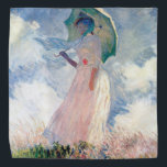 パラソルを持つ女性， Claude Monet, 1886 バンダナ<br><div class="desc">オスカー・クロード・モネ（1840年11月14日–1926年12月5日）フランスのは画家で、印象派の創始者であフランスのり、特に自然の前に起こった自分の認識の哲学の中で最も一貫性のある多産の開業医であ絵画る。「印象主義」という用語は、1874年にモネとその仲間がパリサロンの代替として開催した個展の最初に展示された彼のインプレッション絵画、ソレイルレバント（インプレッション、日の出）のタイトルに由来する。モネは田舎を記録するという野心を抱フランスのき、光の変化や季節の移り変わりを捉えるために絵画、同じシーンの手法を何度も採用した。1883年からジュヴェルニーに住み、家や財産を購入し、彼の知る作品の主題となるユリの池を含む広大な造園プロジェクトを始め最高のた。1899年絵画に睡蓮を始め、橋を中心とした縦向きの風景を最初に始め日本の、その後、20年間の生涯を通じて彼を描き続ける大規模な絵画シリーズを制作した。引用文：ウィキペディア</div>