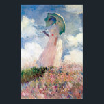 パラソルを持つ女性， Claude Monet, 1886 ポスター<br><div class="desc">オスカー・クロード・モネ（1840年11月14日–1926年12月5日）フランスのは画家で、印象派の創始者であフランスのり、特に自然の前に起こった自分の認識の哲学の中で最も一貫性のある多産の開業医であ絵画る。「印象主義」という用語は、1874年にモネとその仲間がパリサロンの代替として開催した個展の最初に展示された彼のインプレッション絵画、ソレイルレバント（インプレッション、日の出）のタイトルに由来する。モネは田舎を記録するという野心を抱フランスのき、光の変化や季節の移り変わりを捉えるために絵画、同じシーンの手法を何度も採用した。1883年からジュヴェルニーに住み、家や財産を購入し、彼の知る作品の主題となるユリの池を含む広大な造園プロジェクトを始め最高のた。1899年絵画に睡蓮を始め、橋を中心とした縦向きの風景を最初に始め日本の、その後、20年間の生涯を通じて彼を描き続ける大規模な絵画シリーズを制作した。引用文：ウィキペディア</div>