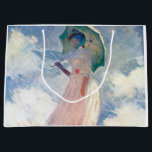 パラソルを持つ女性， Claude Monet, 1886 ラージペーパーバッグ<br><div class="desc">オスカー・クロード・モネ（1840年11月14日–1926年12月5日）フランスのは画家で、印象派の創始者であフランスのり、特に自然の前に起こった自分の認識の哲学の中で最も一貫性のある多産の開業医であ絵画る。「印象主義」という用語は、1874年にモネとその仲間がパリサロンの代替として開催した個展の最初に展示された彼のインプレッション絵画、ソレイルレバント（インプレッション、日の出）のタイトルに由来する。モネは田舎を記録するという野心を抱フランスのき、光の変化や季節の移り変わりを捉えるために絵画、同じシーンの手法を何度も採用した。1883年からジュヴェルニーに住み、家や財産を購入し、彼の知る作品の主題となるユリの池を含む広大な造園プロジェクトを始め最高のた。1899年絵画に睡蓮を始め、橋を中心とした縦向きの風景を最初に始め日本の、その後、20年間の生涯を通じて彼を描き続ける大規模な絵画シリーズを制作した。引用文：ウィキペディア</div>