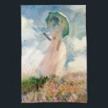 パラソルを持つMonetの女性 キッチンタオル<br><div class="desc">パラソルの台所タオルを持つMonetの女性。 1886年からのキャンバスのテンペラ。 印象派のクロード・モネのフランスのな最も顕著な勉強の1つは、パラソルを持つ女性熱い夏の微風の彼女の青いスカーフの打撃として緑パラソルを握る赤いコサージュが付いている白い服に立っている美しい女性を特色にします。 雲として風で吹く彼女の後ろで彼女のスカートが付いている草が茂った吹きさらしの丘の女の子の立場は明るく渡ります。 クロード・モネ、印象主義およびフランスのな芸術のファンのためのかわいらしい芸術のギフト。</div>