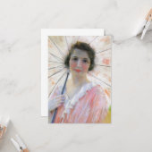 パラソル付きピンクのドレスを着た女性(ロバート・リード) カード (正面/裏面インサイチュ)