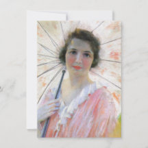 パラソル付きピンクのドレスを着た女性（ロバート・リード）