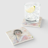 パラソル付きピンクのドレスを着た女性（ロバート・リード） ストーンコースター (横)