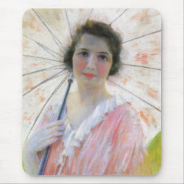 パラソル付きピンクのドレスを着た女性（ロバート・リード） マウスパッド