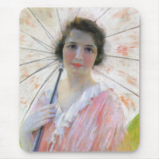 パラソル付きピンクのドレスを着た女性(ロバート・リード) マウスパッド (正面)
