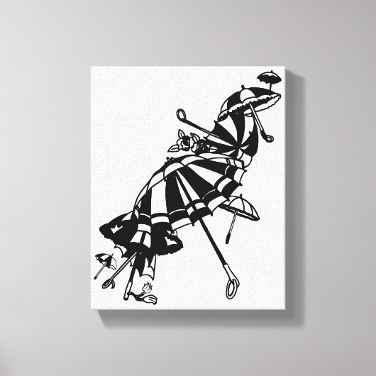 パラソル飛んでいる傘インクアートイラストレーション キャンバスプリント (正面)