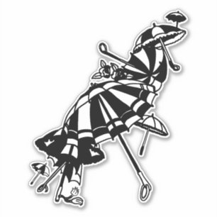 パラソル飛んでいる傘インクアートイラストレーション シール
