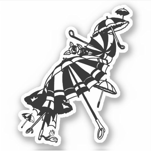 パラソル飛んでいる傘インクアートイラストレーション シール (正面)