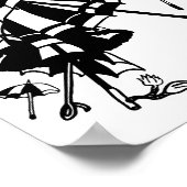 パラソル飛んでいる傘インクアートイラストレーション ポスター (角)