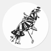 パラソル飛んでいる傘インクアートイラストレーション ラウンドシール (正面)
