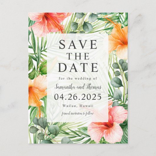 パラダイスでの結婚式 Save the Date 案内ポストカード (正面)