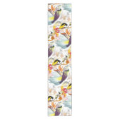 パラダイスと花の珍しい鳥水彩色 ショートテーブルランナー (正面)