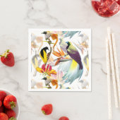 パラダイスと花の珍しい鳥水彩色 スタンダードカクテルナプキン (インサイチュ)