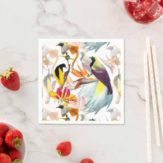 パラダイスと花の珍しい鳥水彩色 スタンダードカクテルナプキン (インサイチュ)