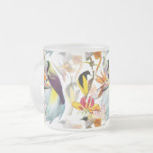 パラダイスと花の珍しい鳥水彩色 フロストグラスマグカップ (正面左)