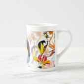 パラダイスと花の珍しい鳥水彩色 ボーンチャイナマグカップ (右)