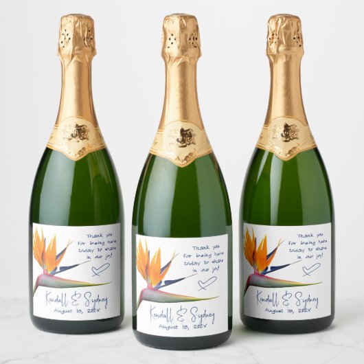 パラダイスのオレンジ結婚色の鳥 スパークリングワインラベル (ボトル)