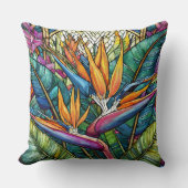 パラダイスのステンドグラススタイルの鳥 クッション (正面)