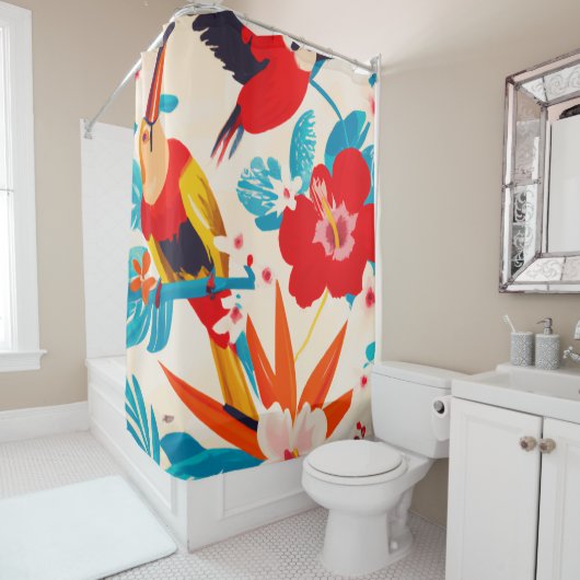 パラダイスのトゥーカンス熱帯アートシャワーカーテン シャワーカーテン (インサイチュ)