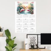 パラダイスのピンクフラミンゴ: 2026年 カレンンダー ポスター (ホームオフィス)
