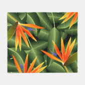 パラダイスの花と葉花の鳥 フリースブランケット (正面(横))
