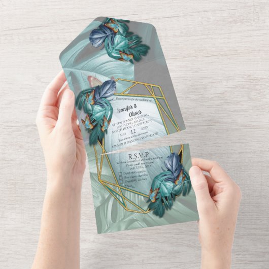 パラダイスの蝶々 オールインワンの結婚式招待状 オールインワン招待状 (貼ってはがせる)