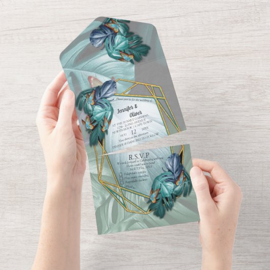 パラダイスの蝶々 ワン&オンリーの結婚式招待状 オールインワン招待状 (貼ってはがせる)