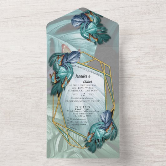 パラダイスの蝶がひとつに ウェディング招待状 オールインワン招待状 (内側)