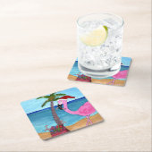 パラダイスのtouchを持つフラミンゴ スクエアペーパーコースター (インサイチュ)