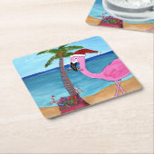 パラダイスのtouchを持つフラミンゴ スクエアペーパーコースター (アングル)