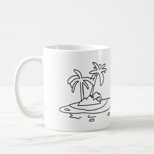 パラダイスアイランドのガラス工芸、線画 コーヒーマグカップ (左)