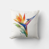 パラダイスエキゾチック花の明るい水色の鳥 クッション (正面)