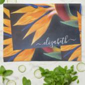 パラダイスエレガントネームのフローラオレンジ色の鳥スクリプト キッチンタオル (折り畳み)