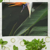 パラダイスオレンジトロピカルフラワーの鳥 キッチンタオル (折り畳み)