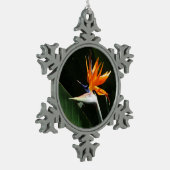 パラダイスオレンジトロピカルフラワーの鳥 スノーフレークピューターオーナメント (左)